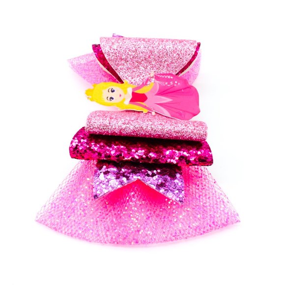 Handmade Sleeping Beauty Princess Glitter Hair Bow - Picture 4 of 6
